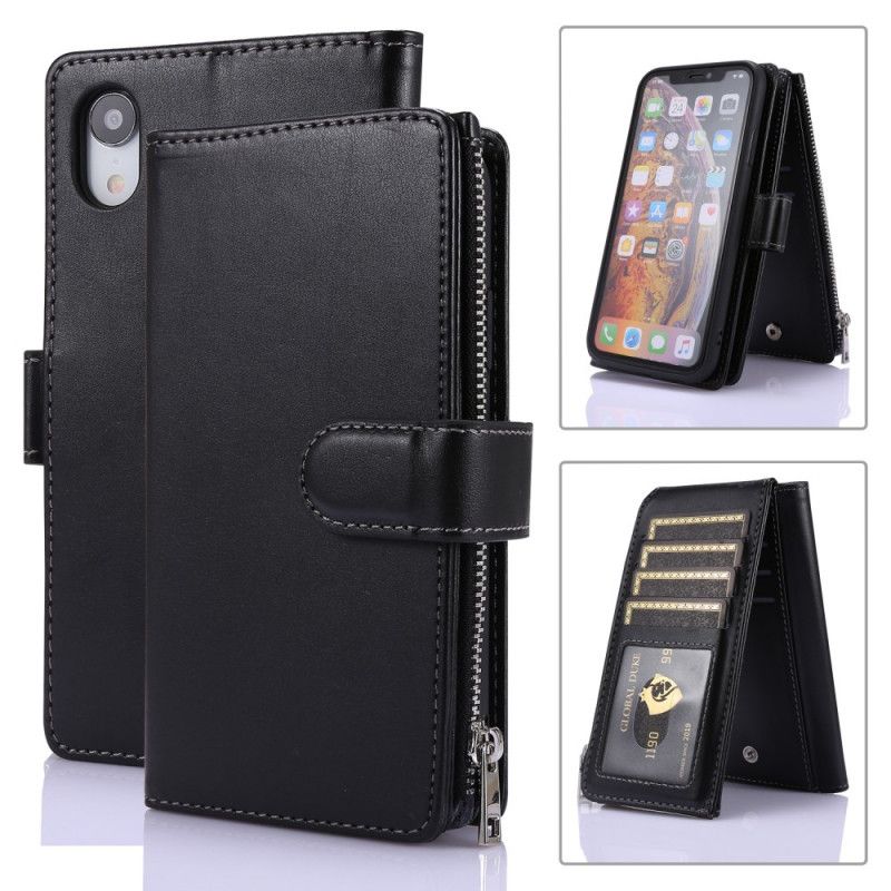 Lederhüllen iPhone XR Schwarz Handyhülle Multifunktions-Business-Wallet