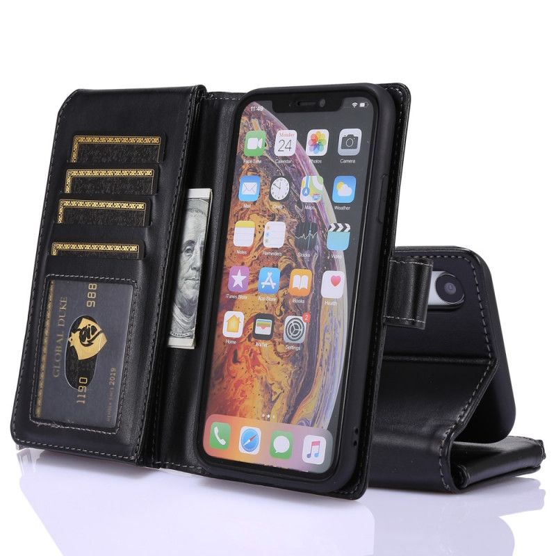 Lederhüllen iPhone XR Schwarz Handyhülle Multifunktions-Business-Wallet