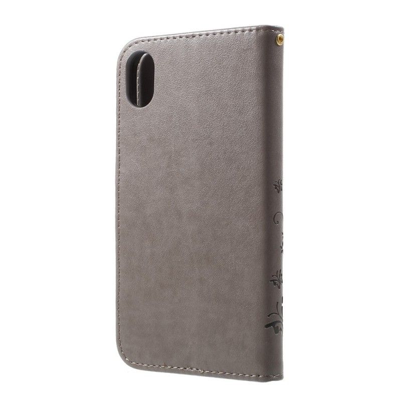 Lederhüllen iPhone XR Schwarz Handyhülle Schmetterlinge Und Blumen