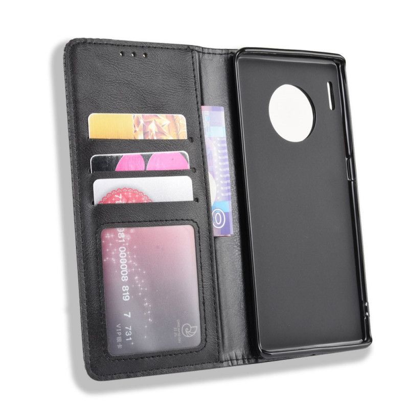 Flip Case Für Huawei Mate 30 Pro Schwarz Stilisierter Vintage-Ledereffekt