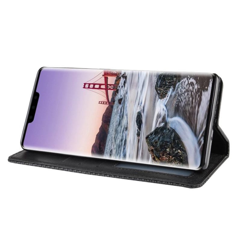 Flip Case Für Huawei Mate 30 Pro Schwarz Stilisierter Vintage-Ledereffekt