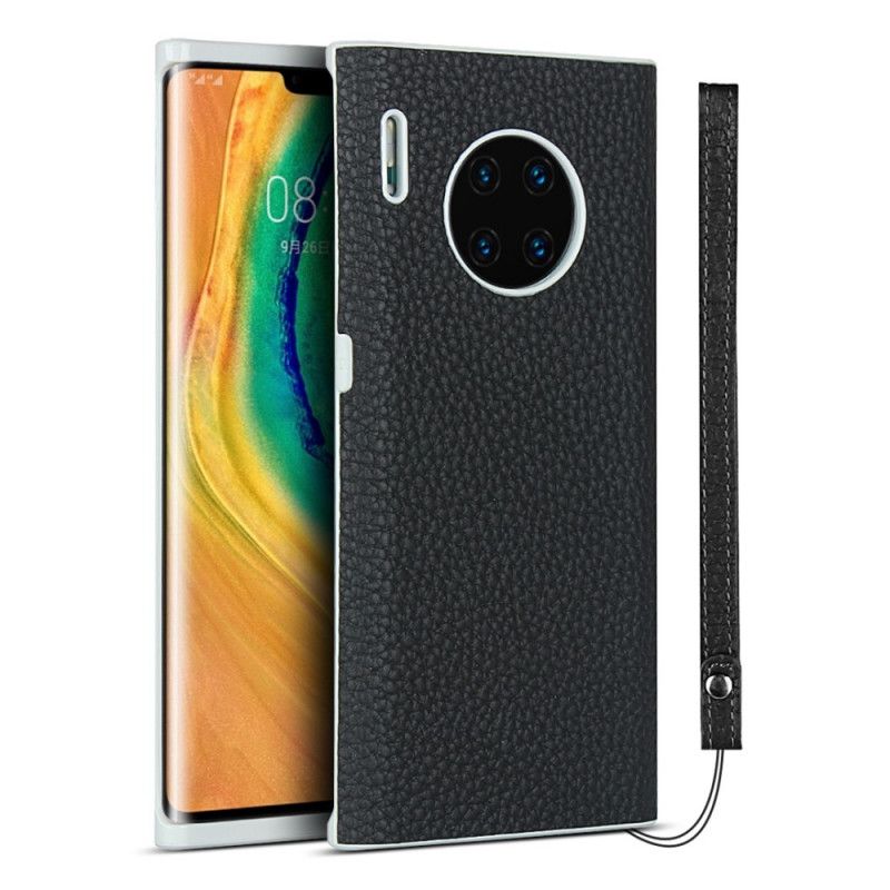 Hülle Huawei Mate 30 Pro Schwarz Echtes Litschileder Mit Riemen