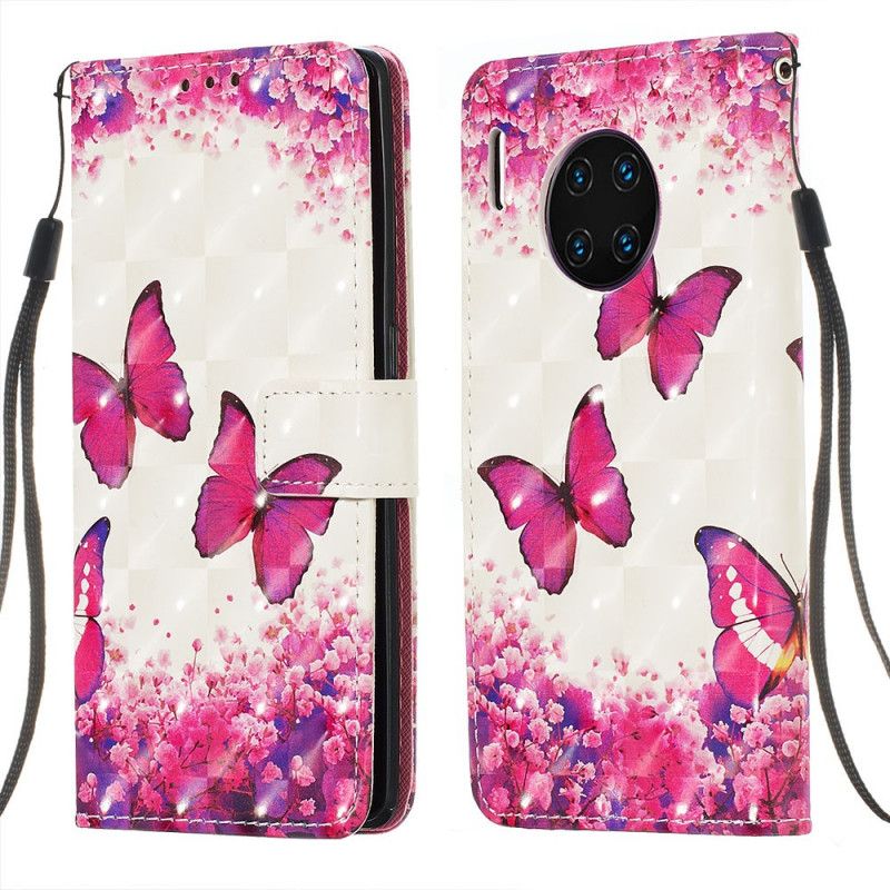 Lederhüllen Huawei Mate 30 Pro Rote Schmetterlinge