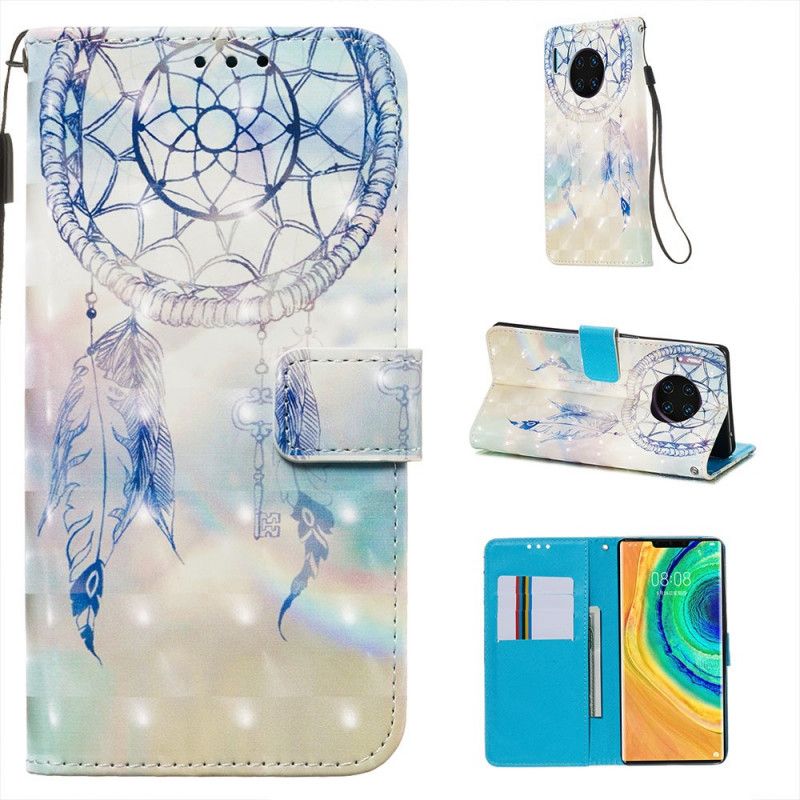 Lederhüllen Huawei Mate 30 Pro Weiß Handyhülle Aquarell-Traumfänger