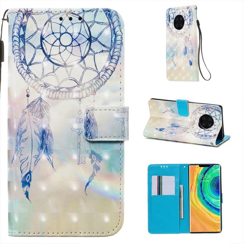 Lederhüllen Huawei Mate 30 Pro Weiß Handyhülle Aquarell-Traumfänger