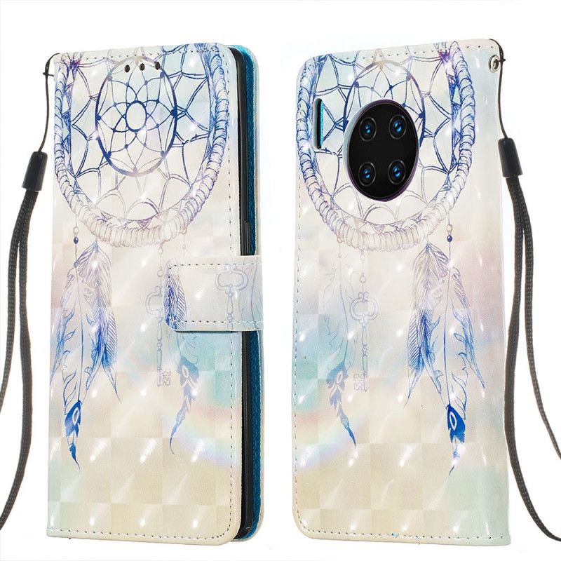 Lederhüllen Huawei Mate 30 Pro Weiß Handyhülle Aquarell-Traumfänger