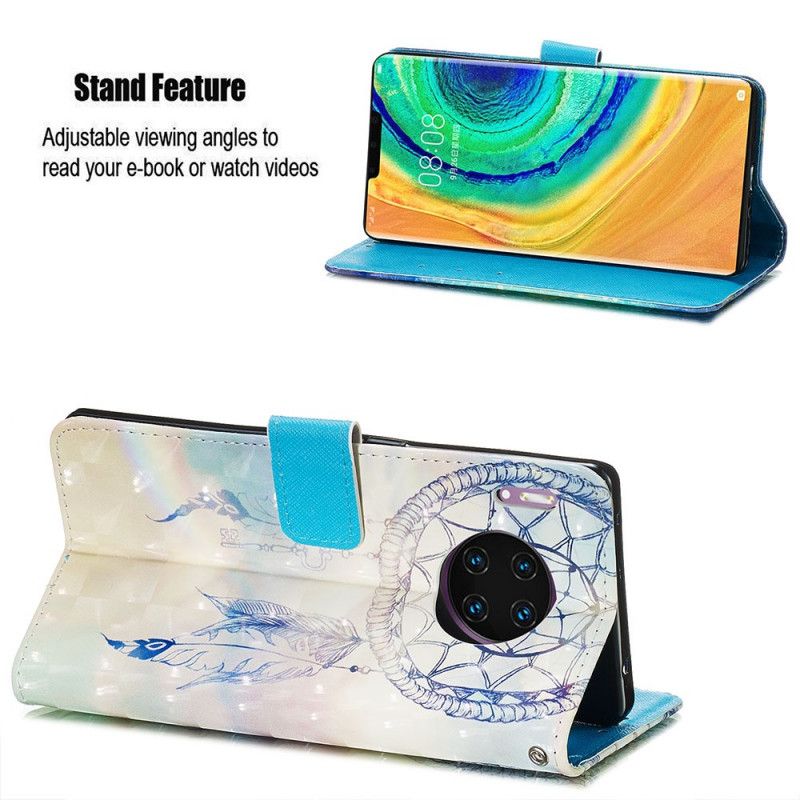 Lederhüllen Huawei Mate 30 Pro Weiß Handyhülle Aquarell-Traumfänger