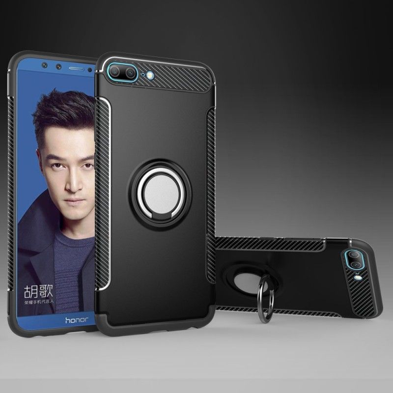 Hülle Honor 9 Lite Schwarz Kohlenstofffasermagnetring