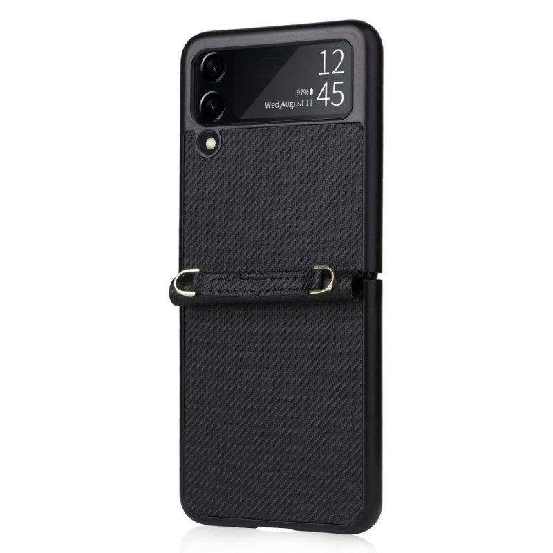 Handyhülle Für Samsung Galaxy Z Flip 4 Flip Case Kohlefaserstruktur In Lederoptik Mit Riemen
