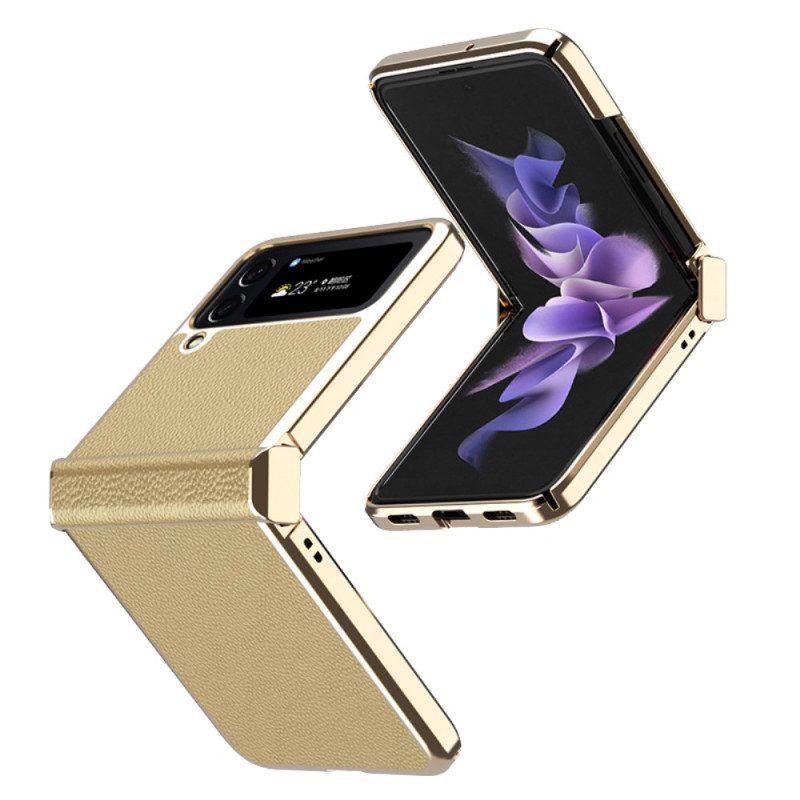 Handyhülle Für Samsung Galaxy Z Flip 4 Flip Case Metallkanten Aus Litschileder