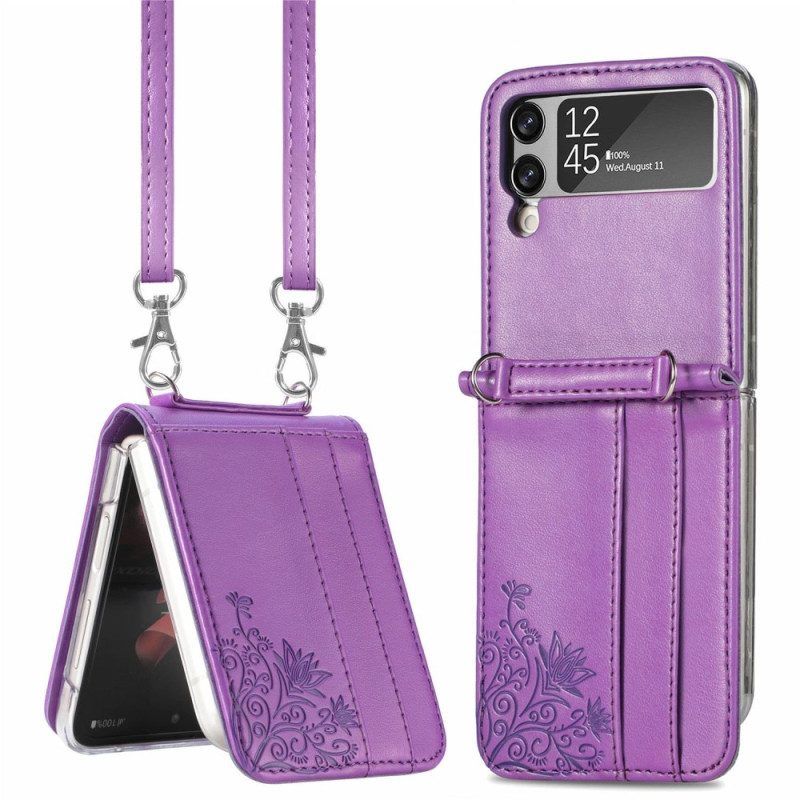 Handyhülle Für Samsung Galaxy Z Flip 4 Flip Case Schultergurt Blumen