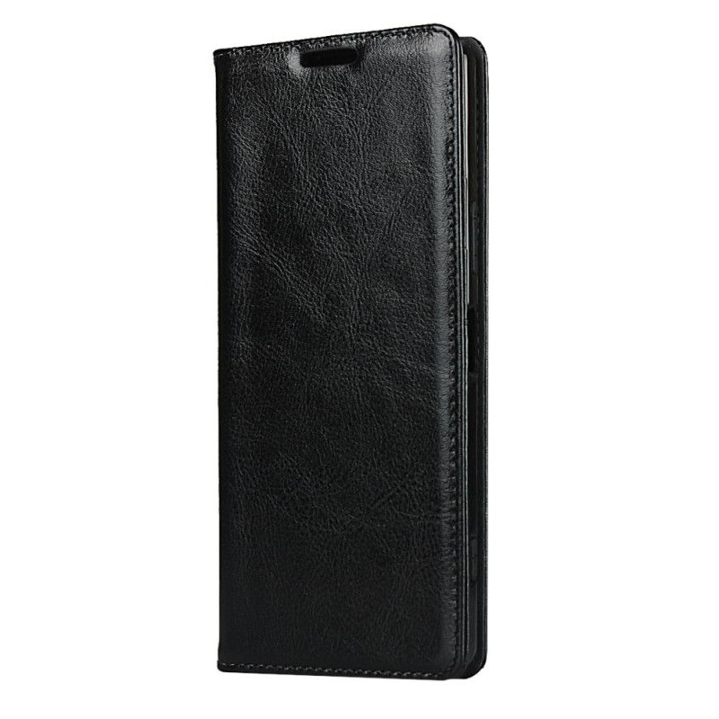 Flip Case Für Sony Xperia 1 II Schwarz Echtes Reines Leder