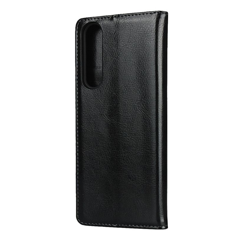 Flip Case Für Sony Xperia 1 II Schwarz Echtes Reines Leder