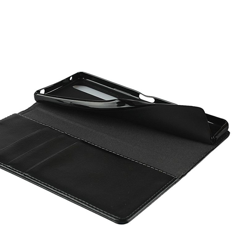 Flip Case Für Sony Xperia 1 II Schwarz Echtes Reines Leder