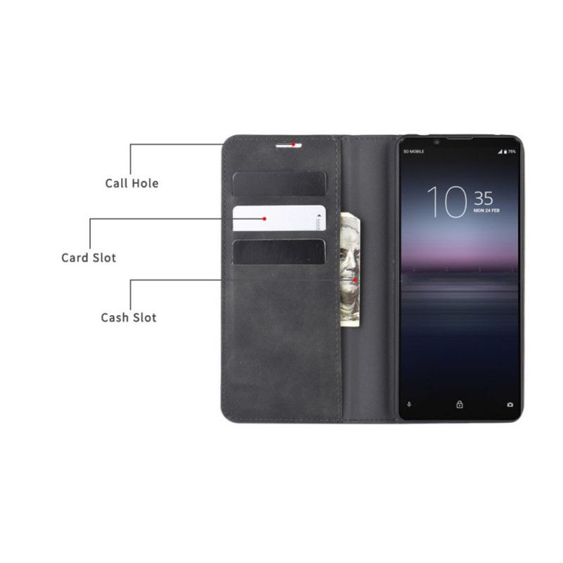 Flip Case Für Sony Xperia 1 II Schwarz Weichledereffekt