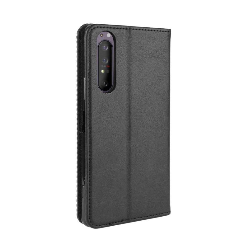 Flip Case Sony Xperia 1 II Schwarz Stilisierter Vintage-Ledereffekt