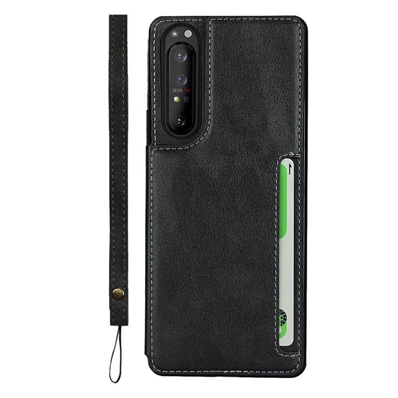 Hülle Sony Xperia 1 II Schwarz Kartenhalter Und Lanyard