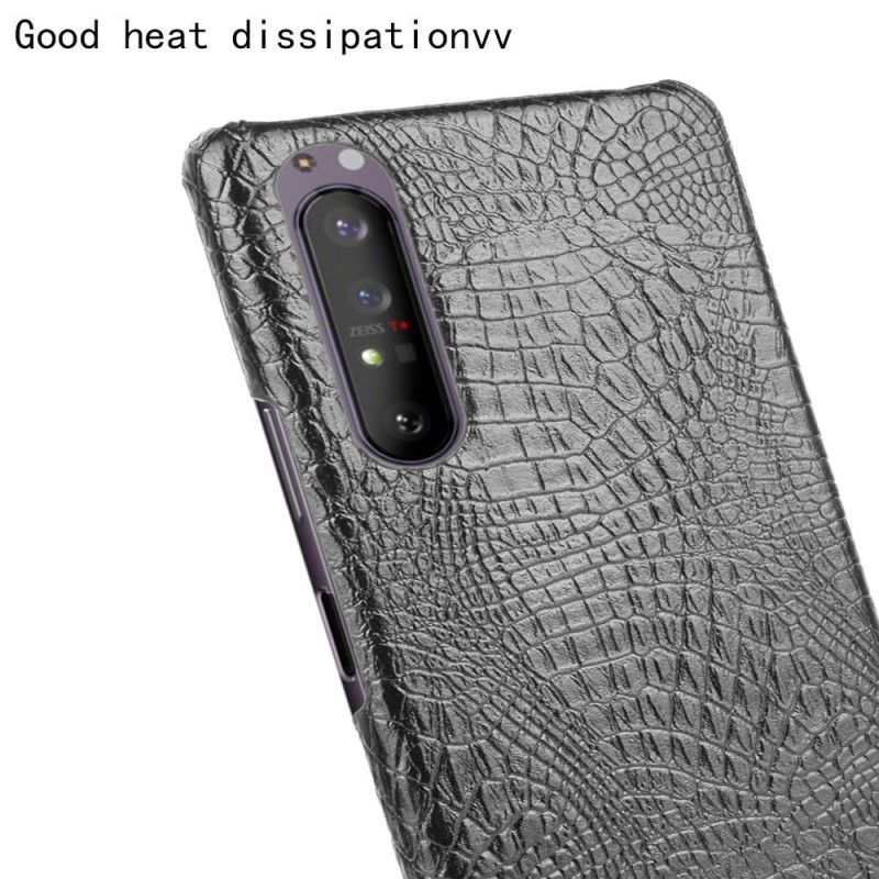 Hülle Sony Xperia 1 II Schwarz Krokodilhauteffekt