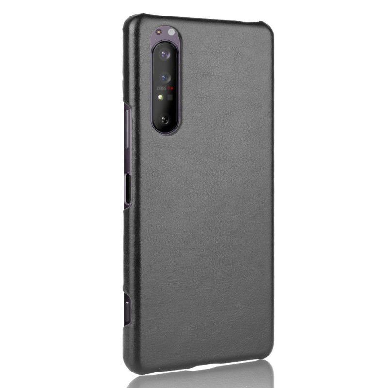 Hülle Sony Xperia 1 II Schwarz Litschileder-Effekt