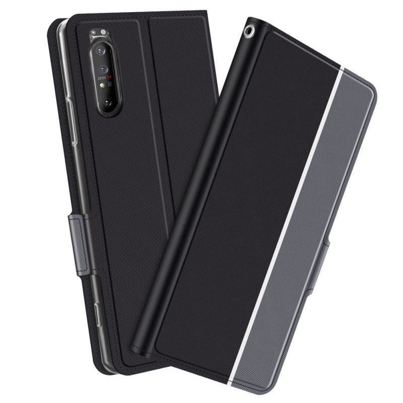 Lederhüllen Sony Xperia 1 II Schwarz Handyhülle Zweifarbige Baiyu-Serie
