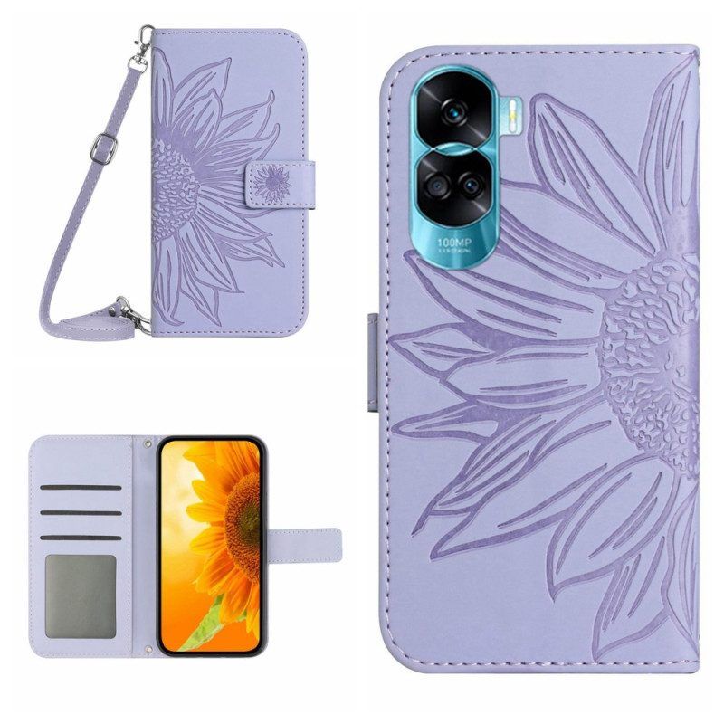 Flip Case Für Honor 90 Lite Sonnenblume Mit Schultergurt