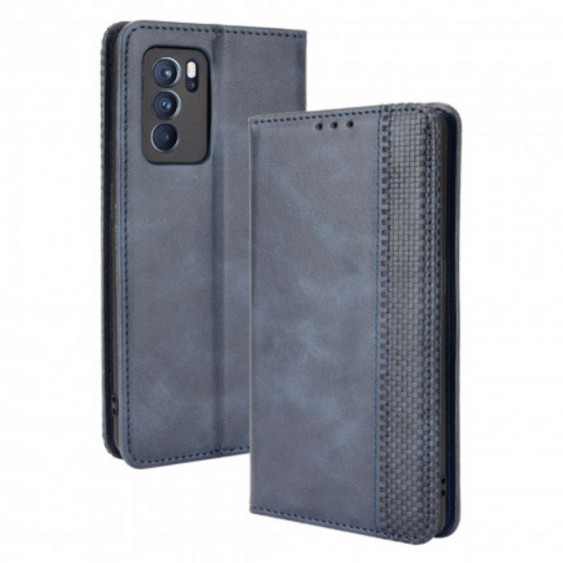 Flip Case Oppo Reno 6 Pro 5g Stilisierter Vintage-ledereffekt