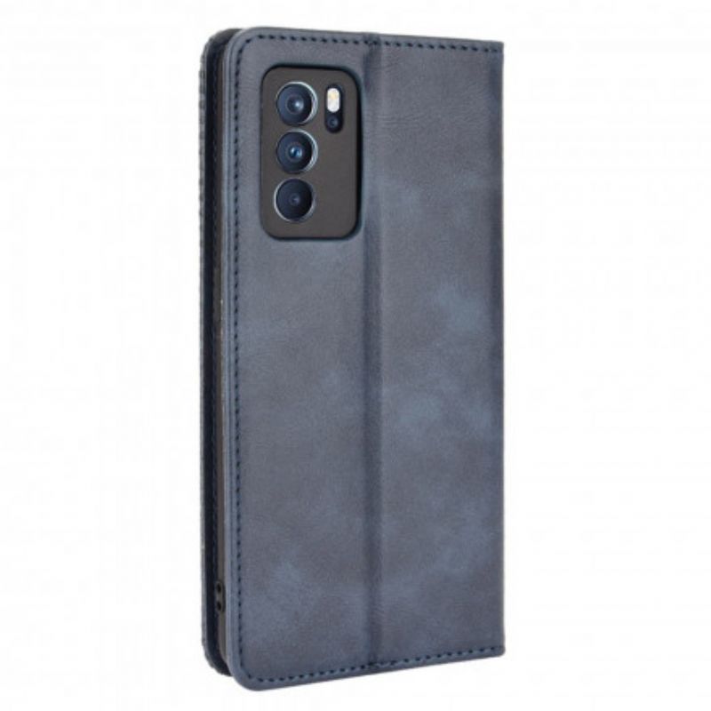 Flip Case Oppo Reno 6 Pro 5g Stilisierter Vintage-ledereffekt