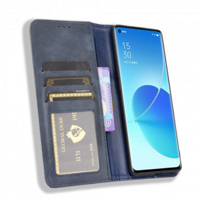 Flip Case Oppo Reno 6 Pro 5g Stilisierter Vintage-ledereffekt