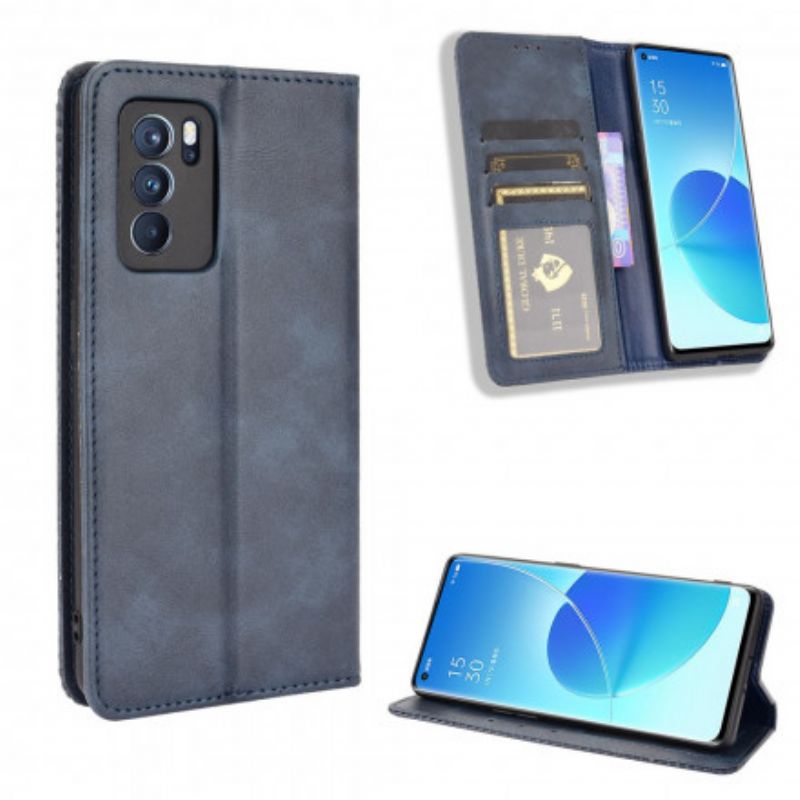 Flip Case Oppo Reno 6 Pro 5g Stilisierter Vintage-ledereffekt