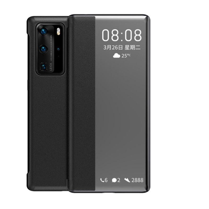 Ansichtsabdeckung Huawei P40 Pro Schwarz Strukturiertes Kunstleder