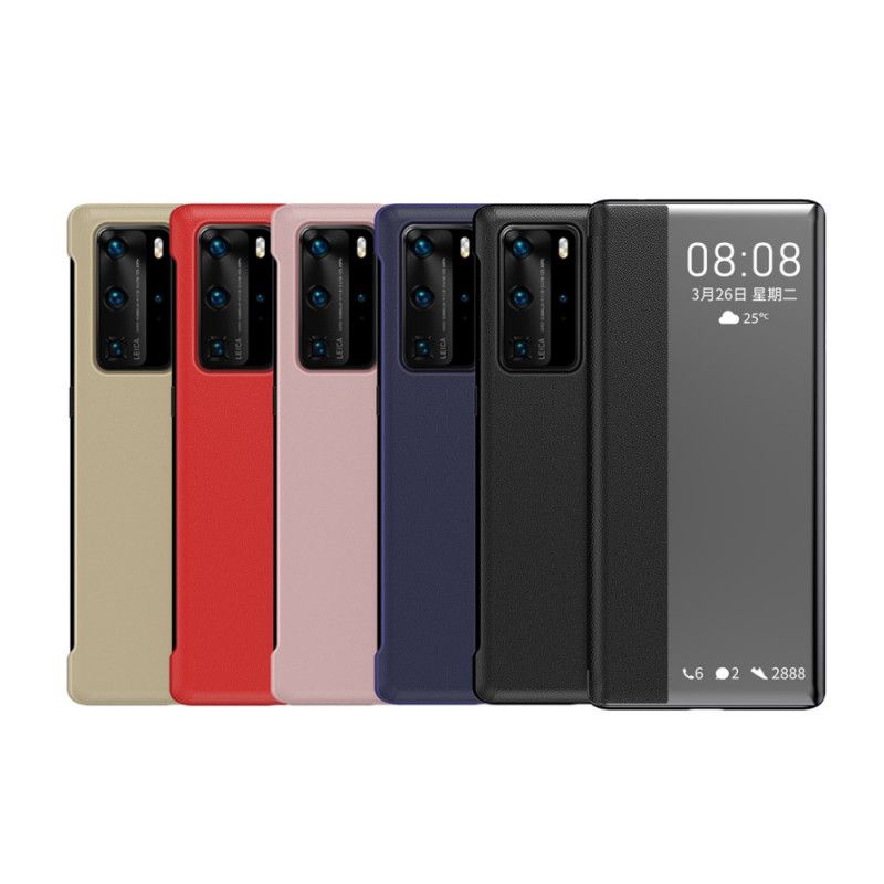 Ansichtsabdeckung Huawei P40 Pro Schwarz Strukturiertes Kunstleder