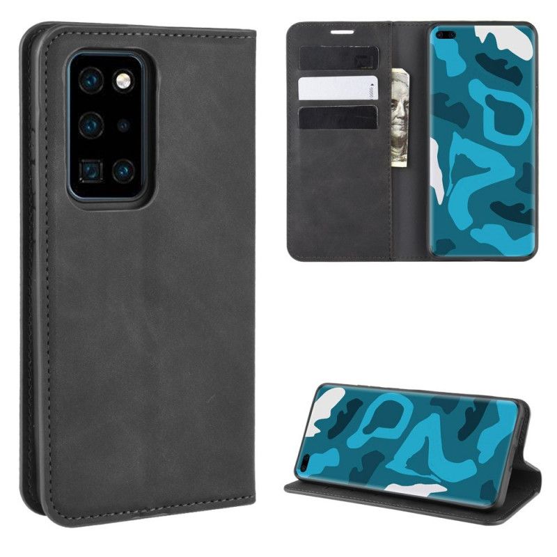 Flip Case Für Huawei P40 Pro Schwarz Business-Style-Ledereffekt