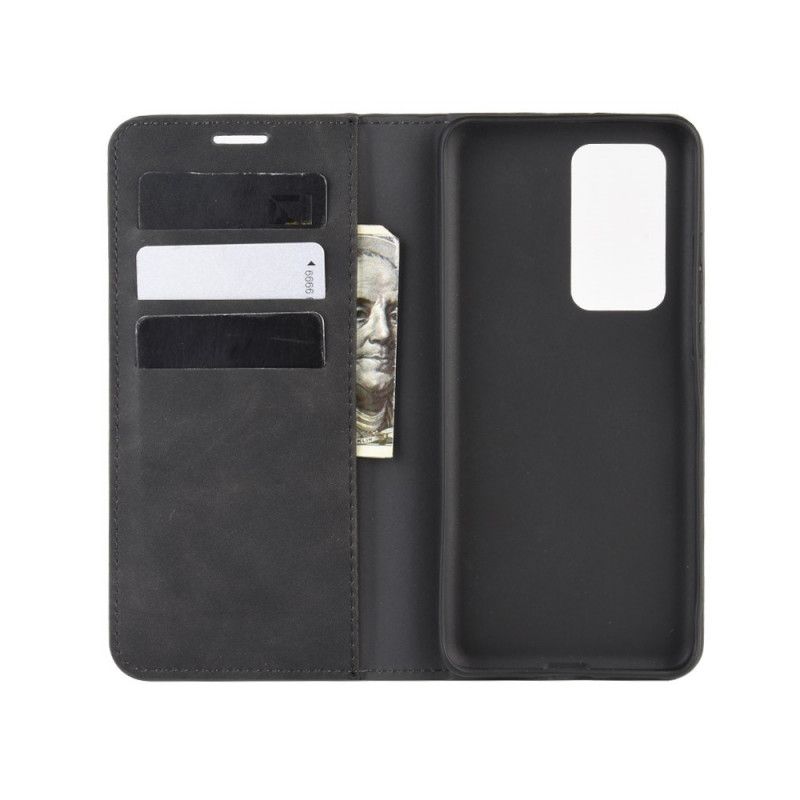 Flip Case Für Huawei P40 Pro Schwarz Business-Style-Ledereffekt