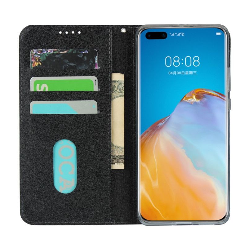 Flip Case Für Huawei P40 Pro Schwarz Weicher Lederstil Mit Riemen