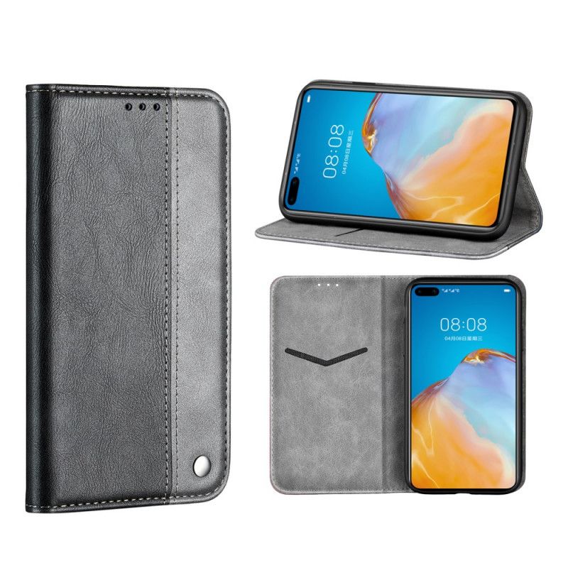 Flip Case Huawei P40 Pro Grau Handyhülle Zweifarbiger Ledereffekt