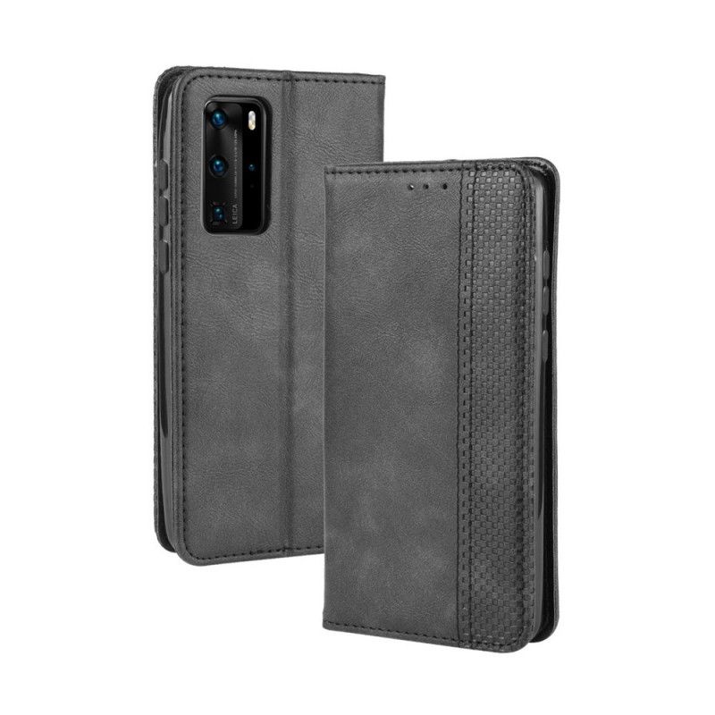 Flip Case Huawei P40 Pro Schwarz Stilisierter Vintage-Ledereffekt