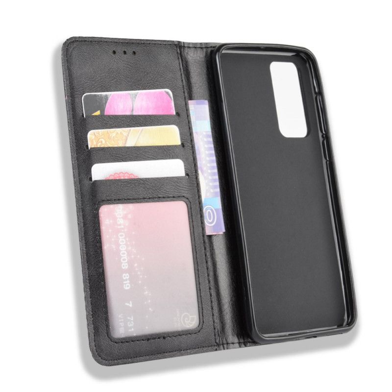 Flip Case Huawei P40 Pro Schwarz Stilisierter Vintage-Ledereffekt