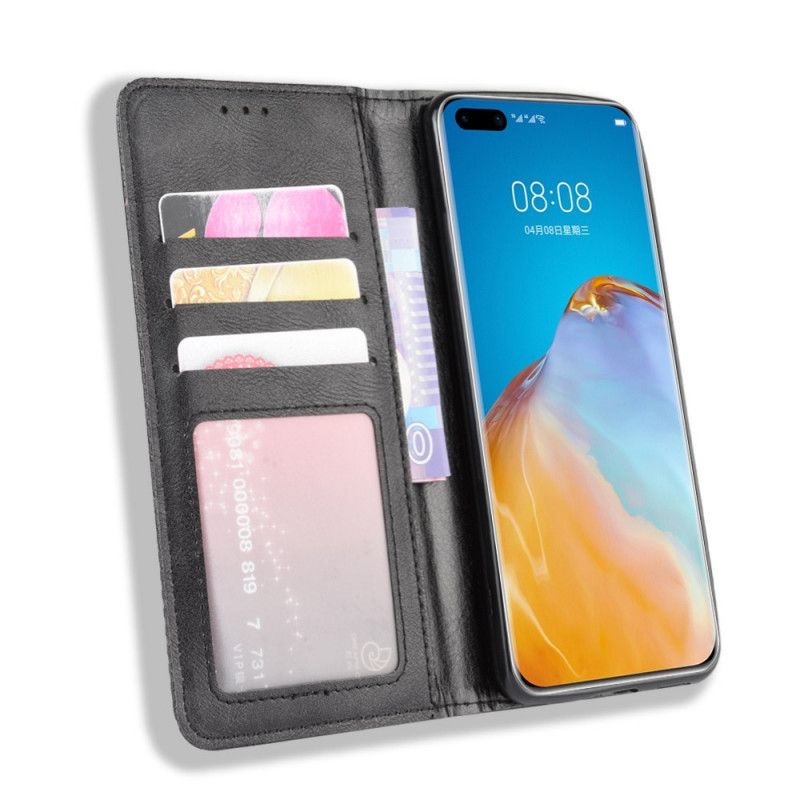 Flip Case Huawei P40 Pro Schwarz Stilisierter Vintage-Ledereffekt