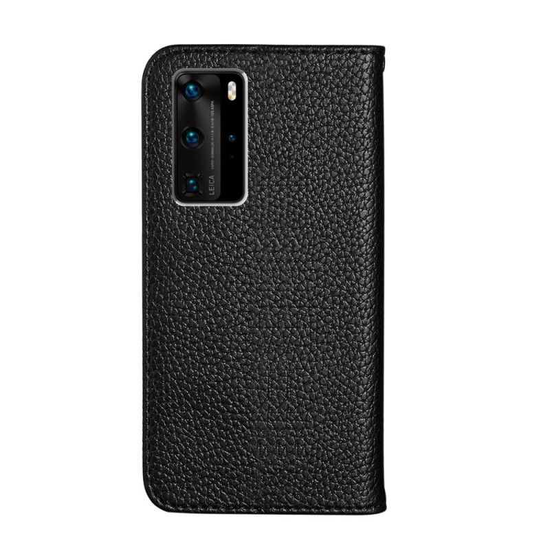 Flip Case Huawei P40 Pro Schwarz Ultra Schickes Litschi-Kunstleder