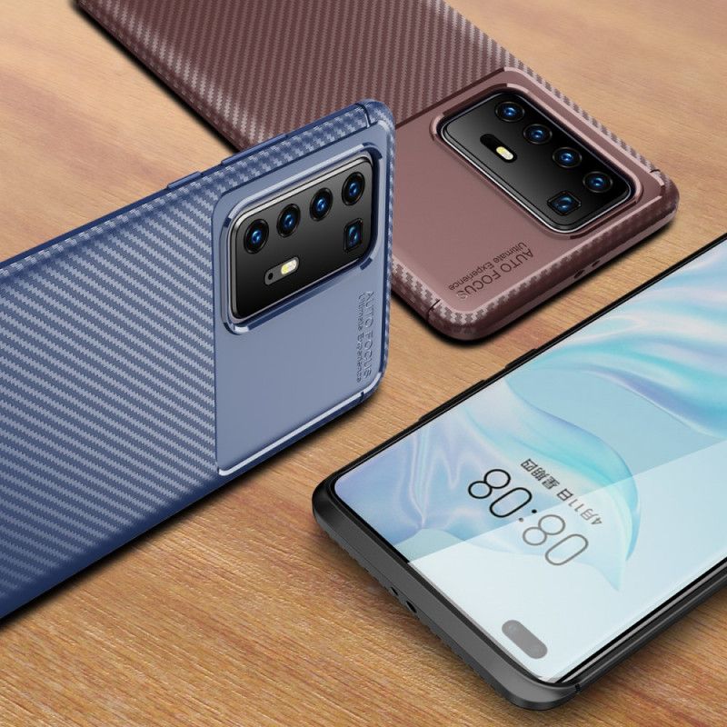 Hülle Für Huawei P40 Pro Schwarz Flexible Kohlefasertextur