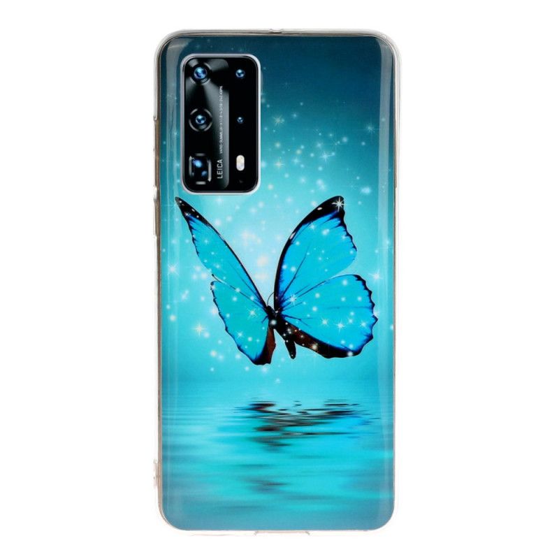 Hülle Huawei P40 Pro Fluoreszierender Blauer Schmetterling
