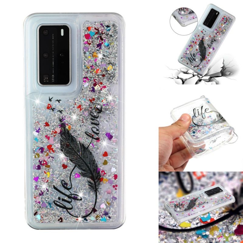 Hülle Huawei P40 Pro Handyhülle Leben & Liebe Glitzern