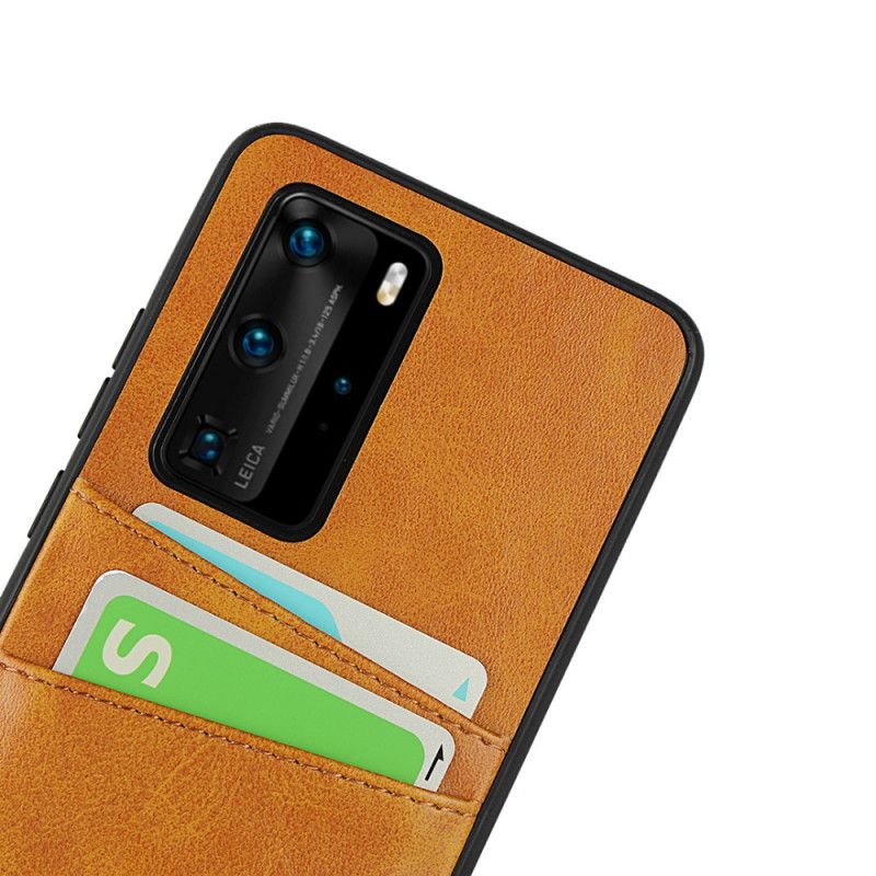 Hülle Huawei P40 Pro Schwarz Doppelter Kartenhalter Mit Ledertextur