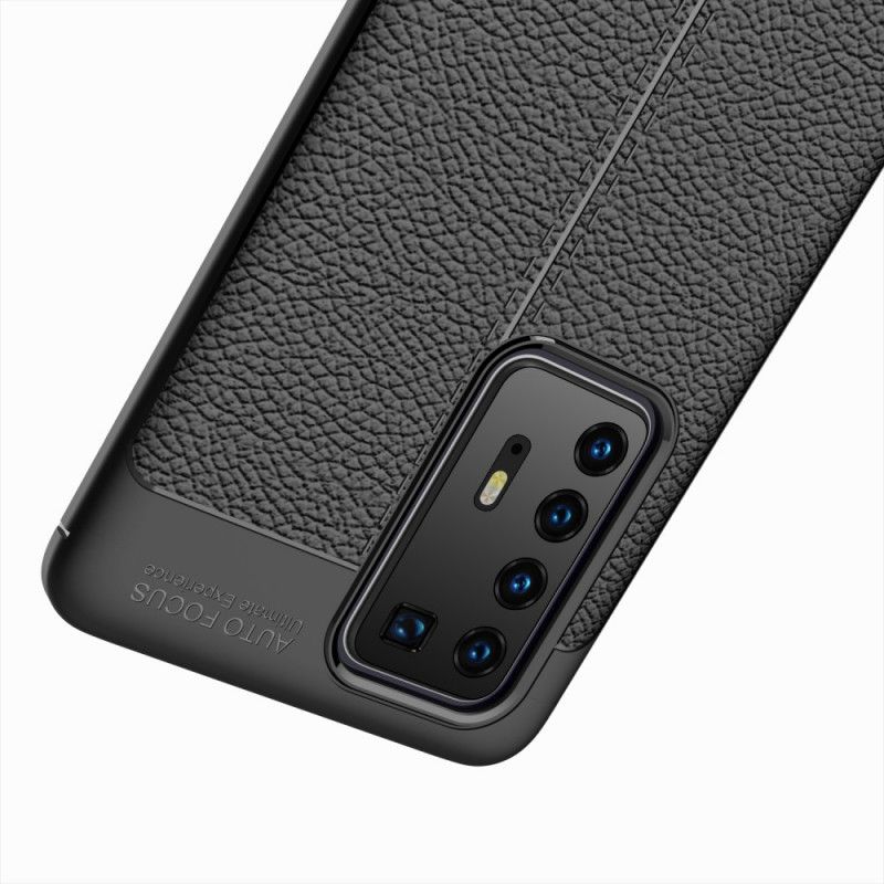 Hülle Huawei P40 Pro Schwarz Handyhülle Doppellinien-Litschileder-Effekt