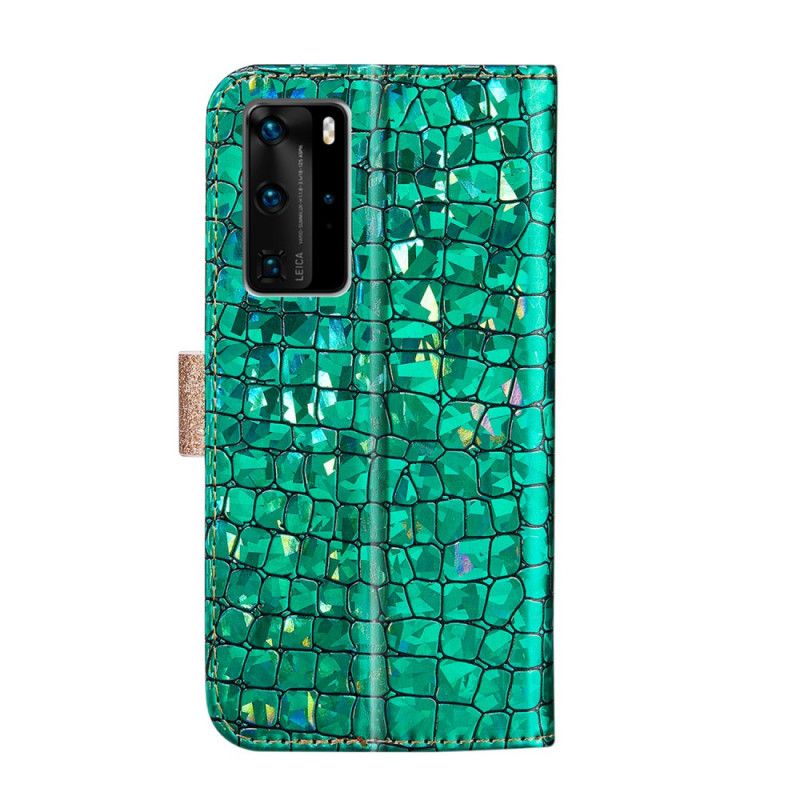 Lederhüllen Huawei P40 Pro Grün Krokodildiamanten