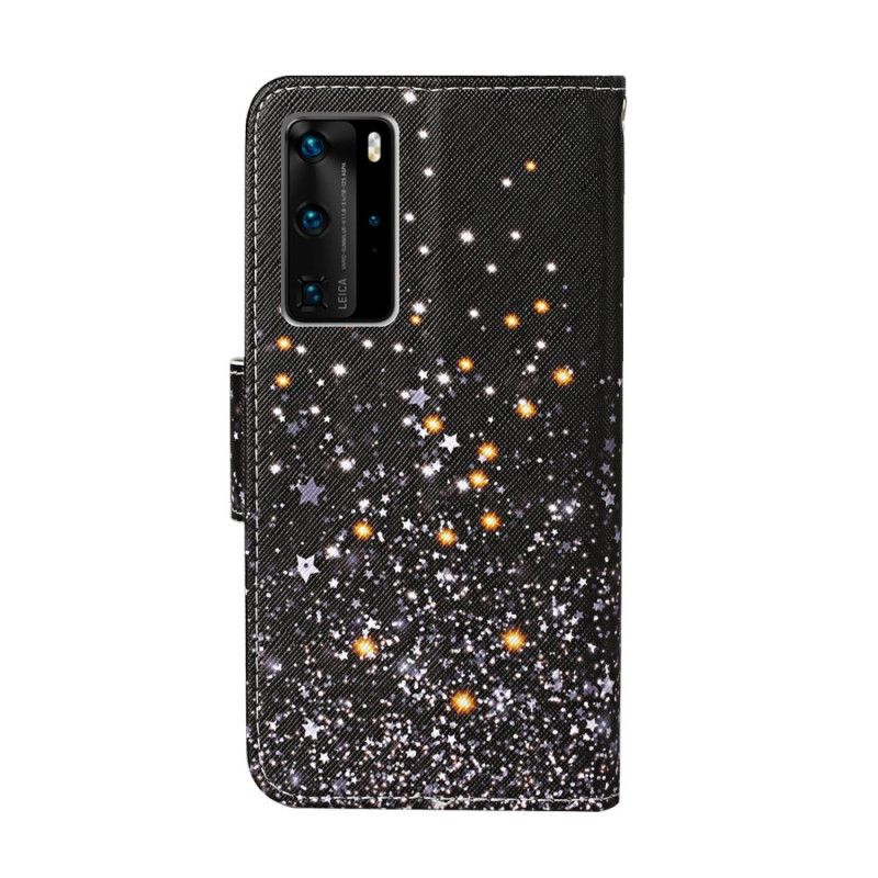 Lederhüllen Huawei P40 Pro Handyhülle Sterne Und Pailletten Mit Riemen