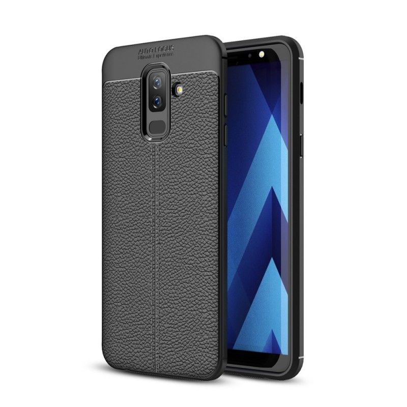 Hülle Samsung Galaxy A6 Plus Schwarz Doppellinien-Litschileder-Effekt