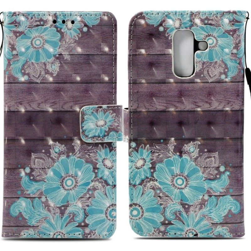 Lederhüllen Samsung Galaxy A6 Plus 3D Blaue Blumen