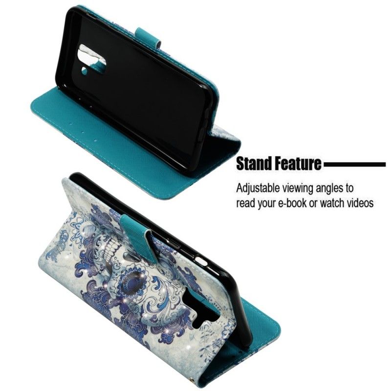 Lederhüllen Samsung Galaxy A6 Plus Handyhülle 3D Blauer Schädel