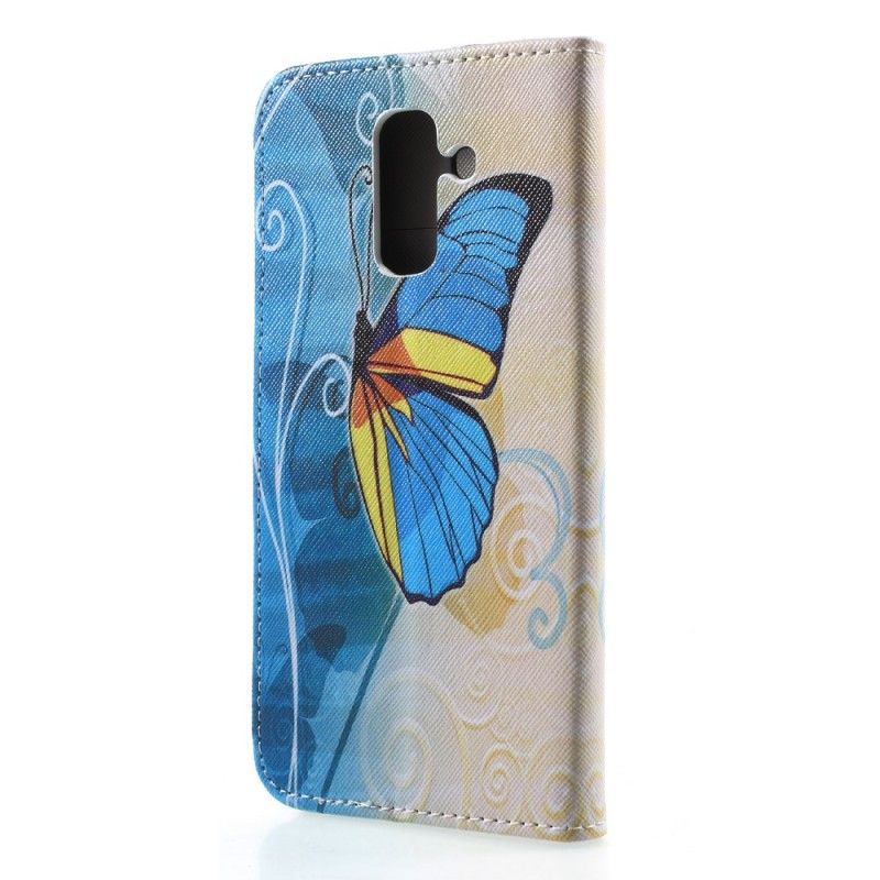 Lederhüllen Samsung Galaxy A6 Plus Hellblau Schmetterlinge